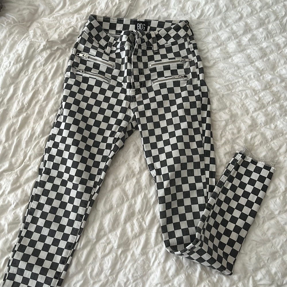 BDG high rise straight leg checkered jeans